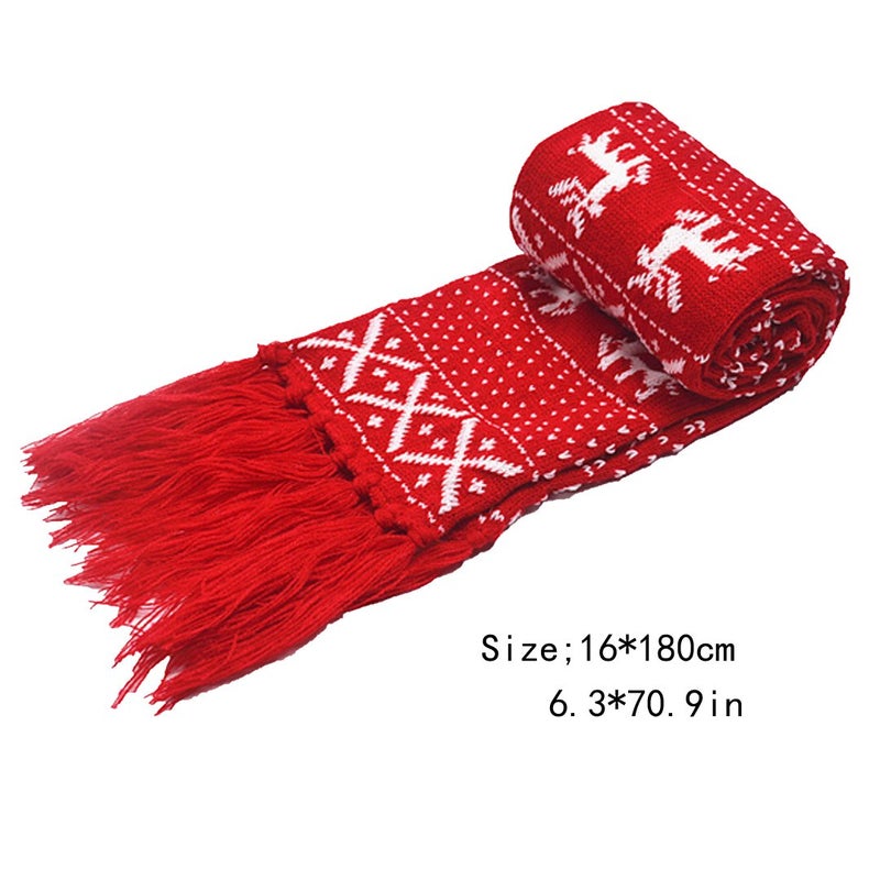 Felice Ann womens Christmas Reindeer Snowflake Fall Winter Warm Knit Long Scarf, Tassels Red, One Size - Image 3